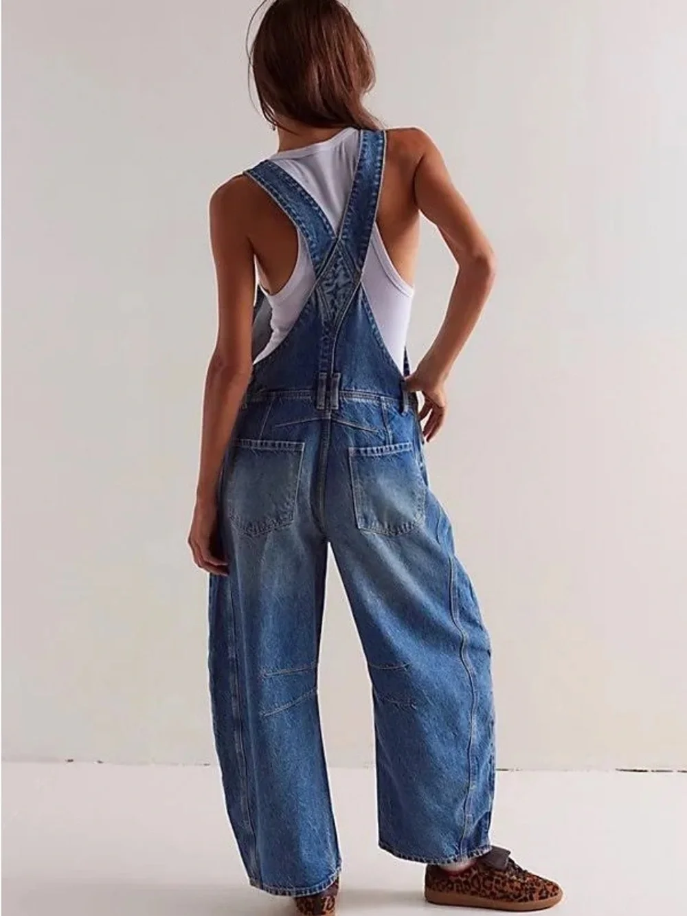 Women's Dark Gray Denim Overalls, Barrel leg